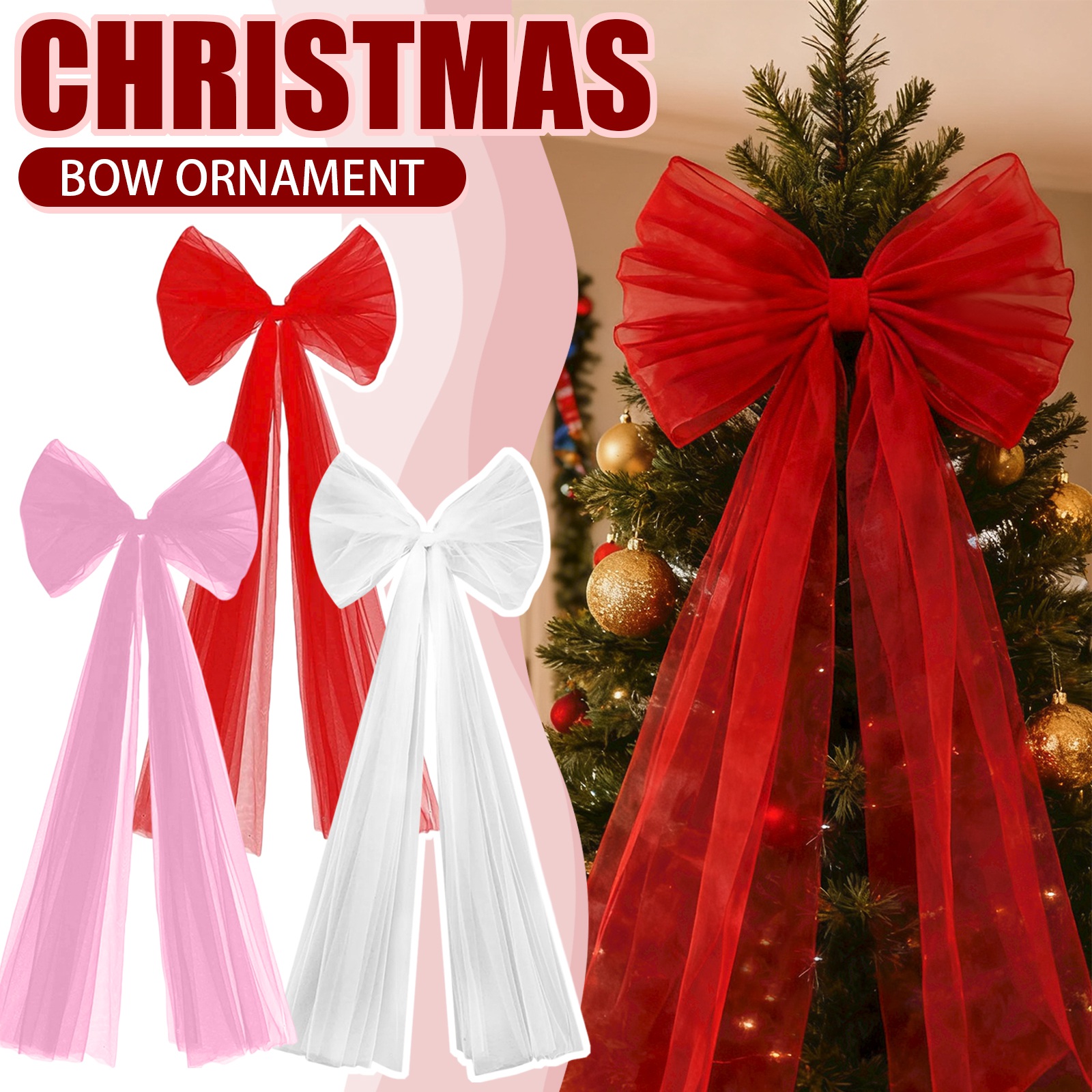 Wedding Supply Shops - Christmas Tulle Bow Decoration Hanging Ornament