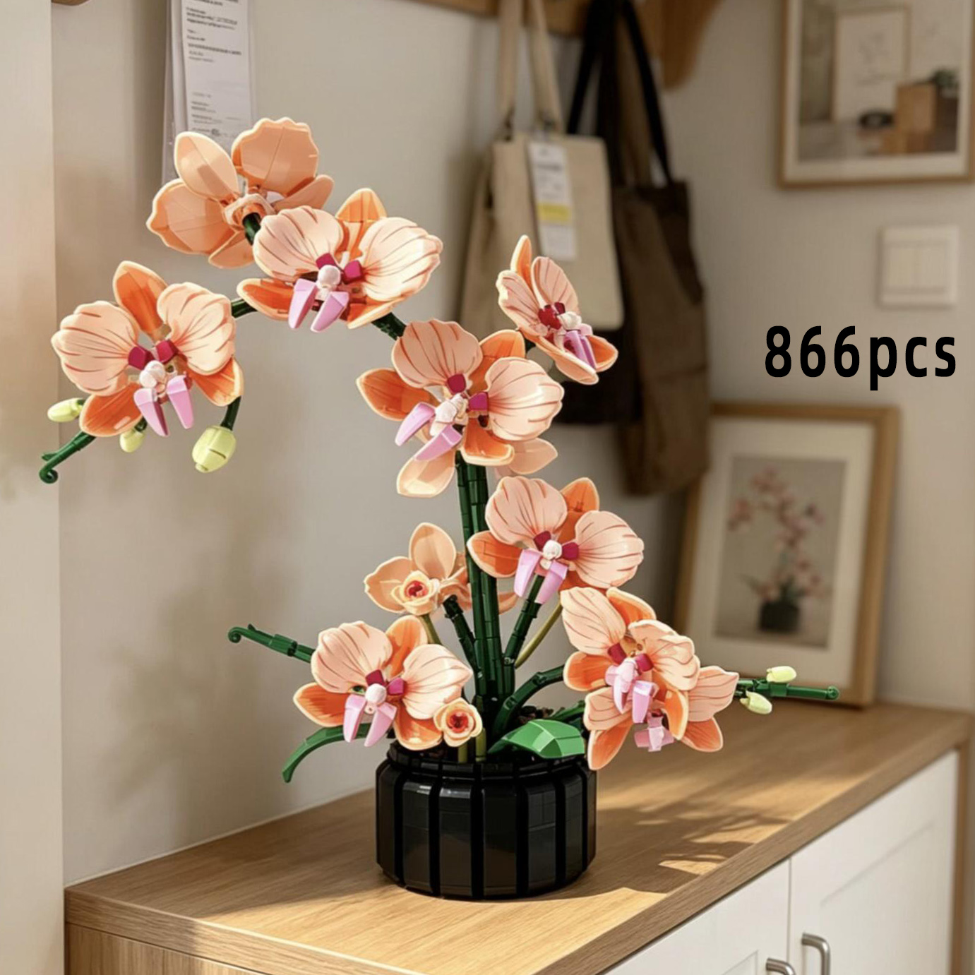 Flower Girl Basket - Orange Phalaenopsis Orchid Building Block Flower