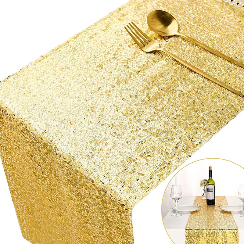 Table Runner Sequin - Golden Sequin Table Runner for Wedding