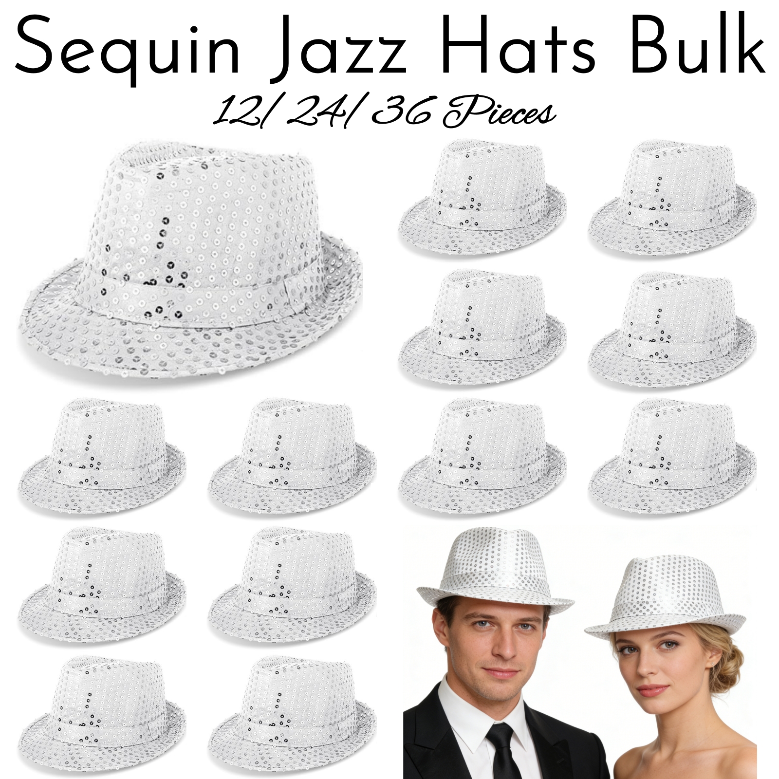 Wedding Supply In Bulk - 12-36Pcs Sequin Hats Bulk Glitter Retro