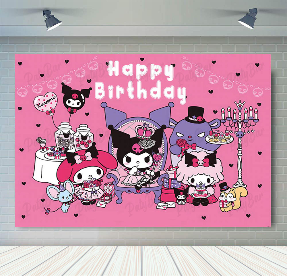 Cute Purple Pink Kuromi Backdr - Photo Booth Prop incelemesi ve fiyatı
