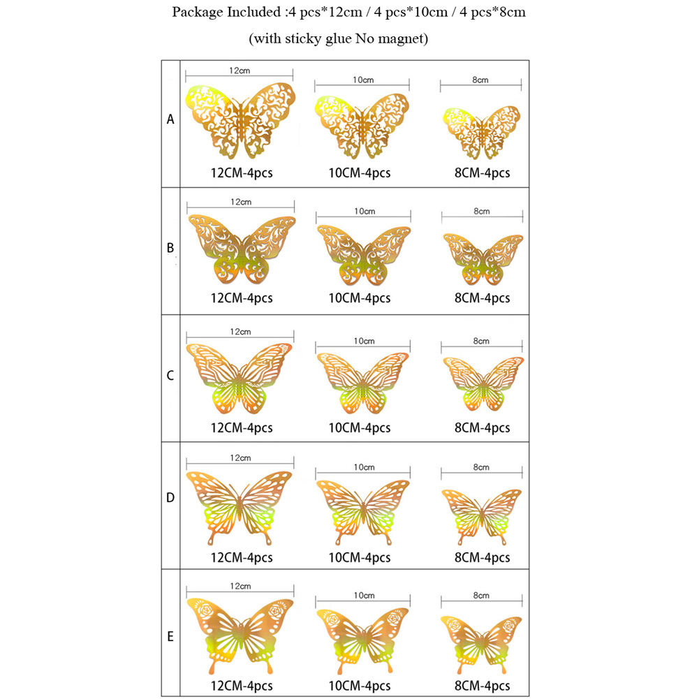 12 Pcs Gold 3D Hollow Butterfl - Wedding Package Gold incelemesi ve fiyatı