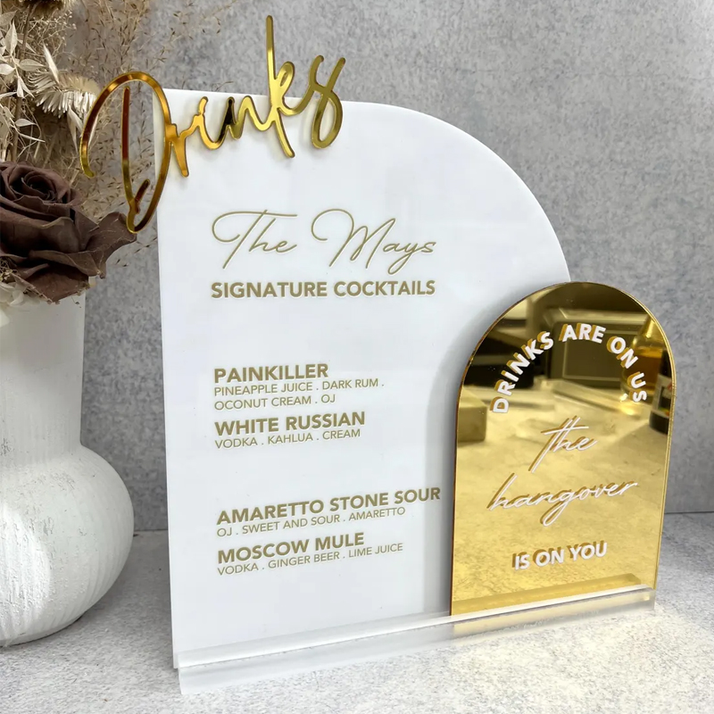 Custom Bar Menu with 3D Cutout - Table Number Gold incelemesi ve fiyatı