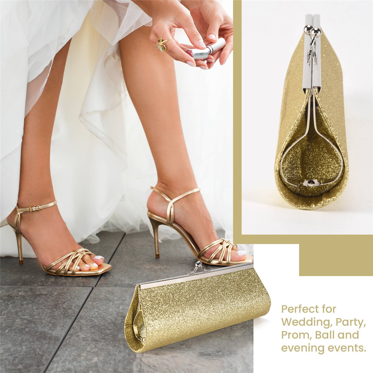 A330 Women Glitter Clutch Purs - Wedding Package Gold incelemesi ve fiyatı