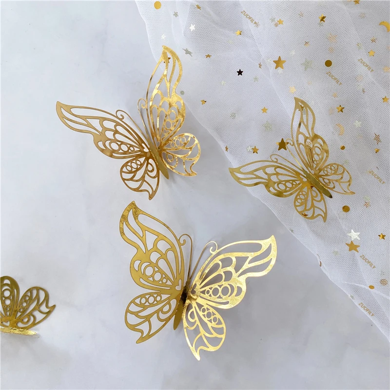 12Pcs/Set 3D Hollow Butterfly  - Wedding Package Gold incelemesi ve fiyatı