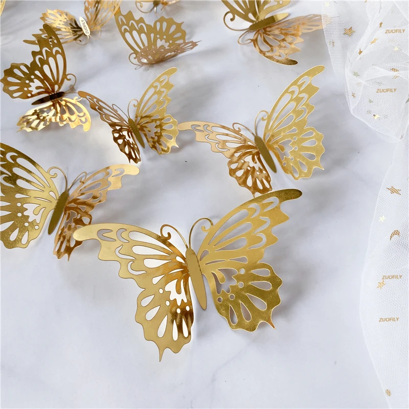 12Pcs/Set 3D Hollow Butterfly  - Wedding Package Gold incelemesi ve fiyatı