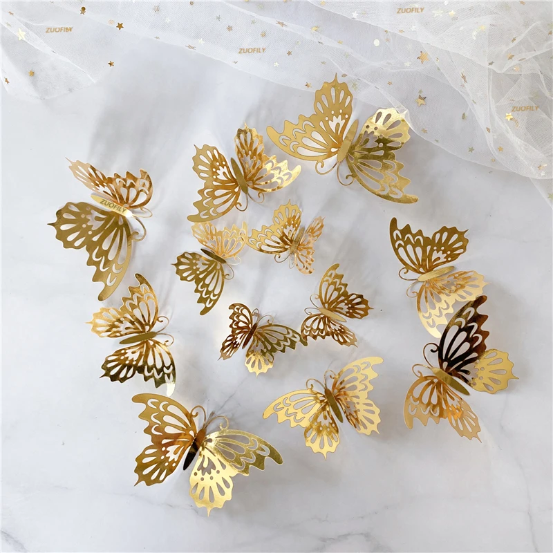 12Pcs/Set 3D Hollow Butterfly  - Wedding Package Gold incelemesi ve fiyatı