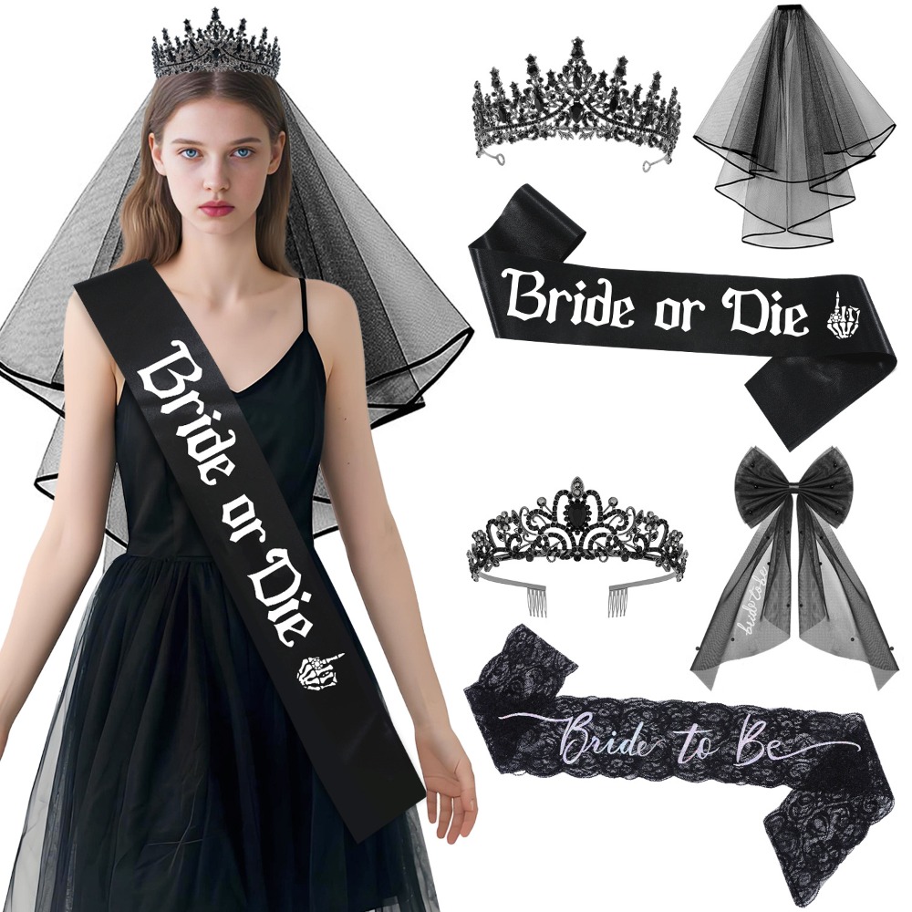 3pcs Gothic Black Bachelorette - Bride Tribe Sash incelemesi ve fiyatı
