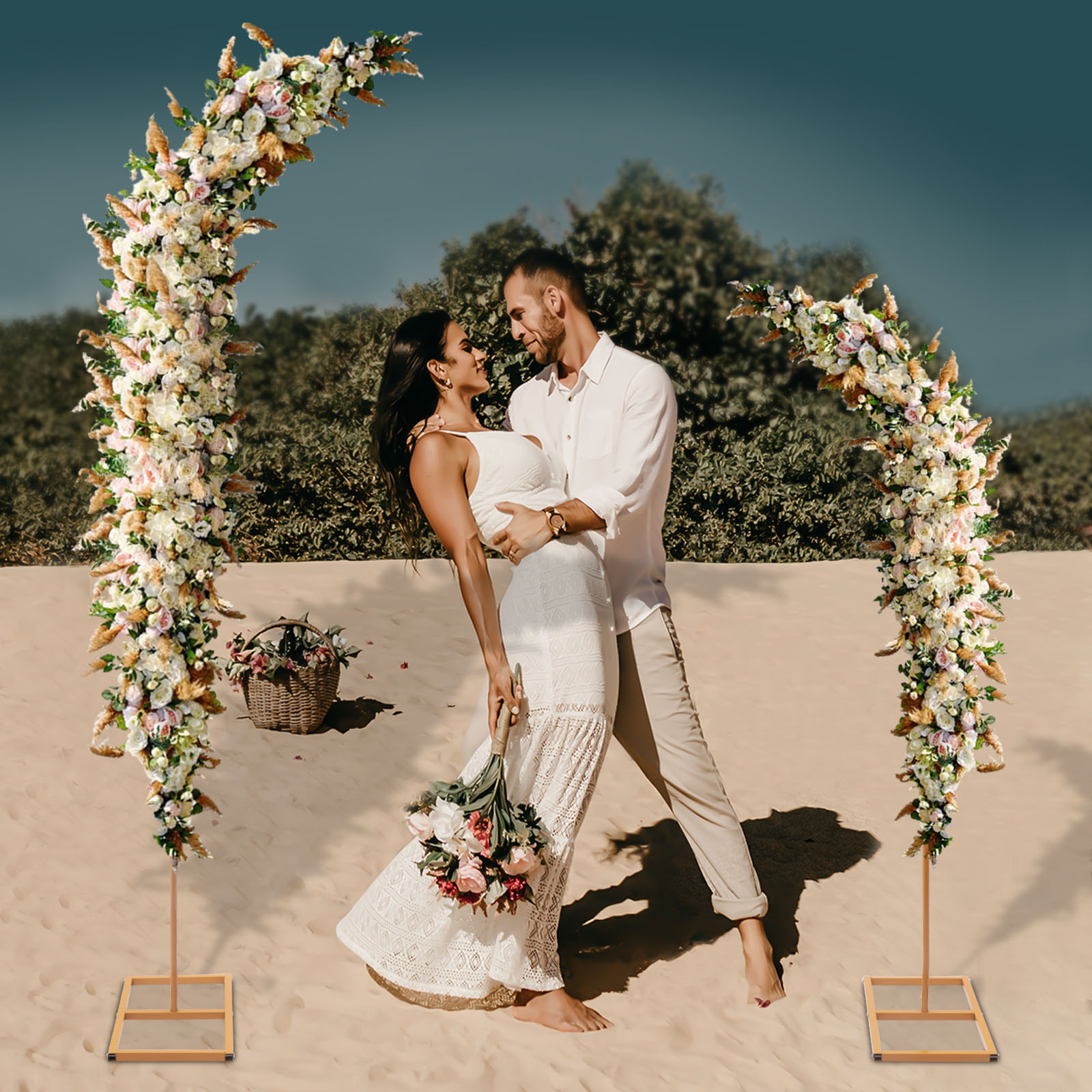 Set of 2 | Gold Metal Curved T - Wedding Balloon Arch incelemesi ve fiyatı